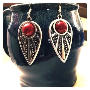 Silver/coral earrings.